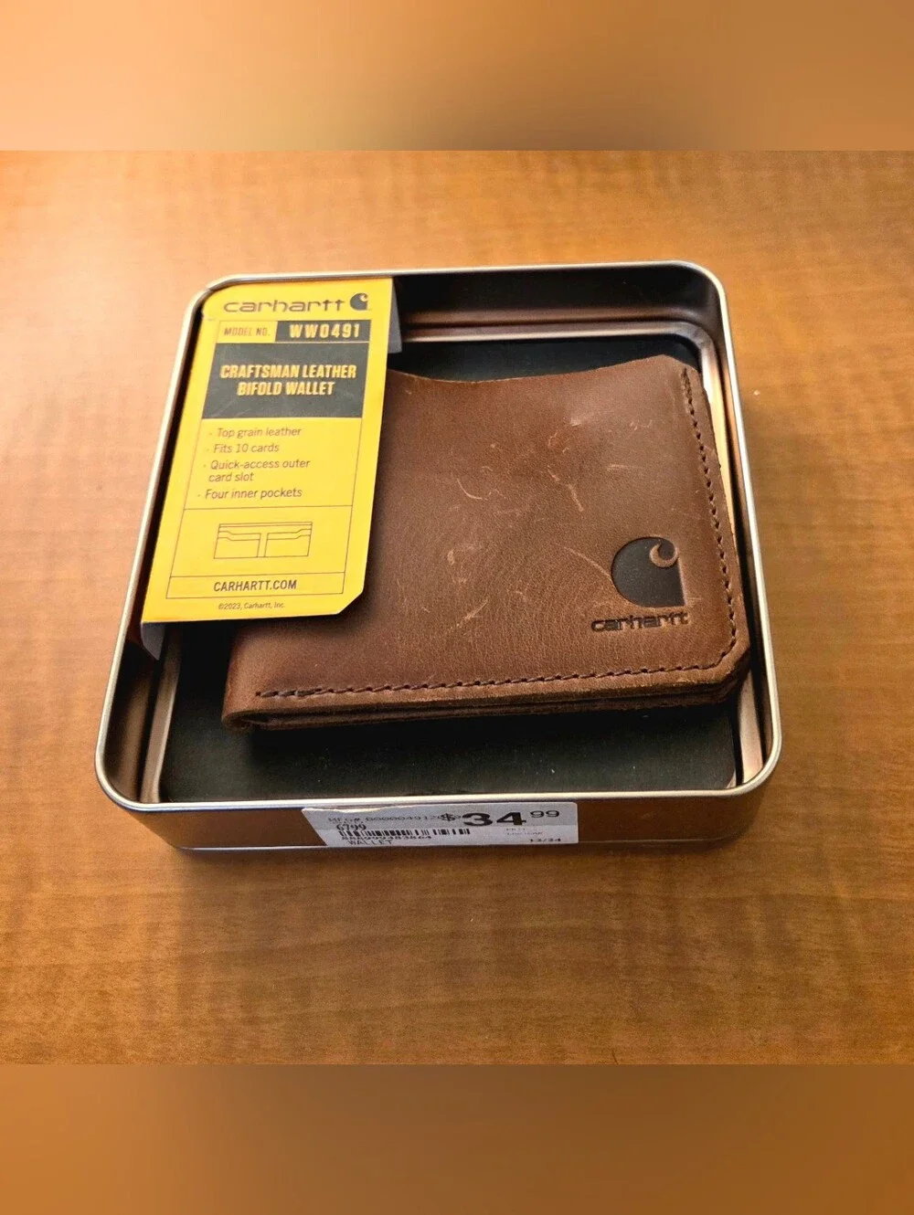 New Carhartt Craftsman Leather Bifold Wallet Brown WW0411 Tin Boxed